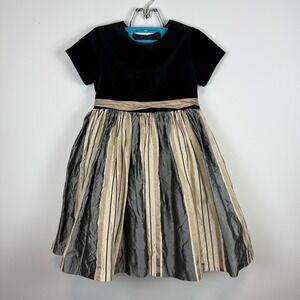 VTG Imoka Zalia Ribau Girls 100% Silk Velvet Metallic Striped Party Dress Size 4